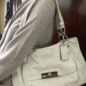 Coach Cream Leather Shoulder Bag with Silver Hardware